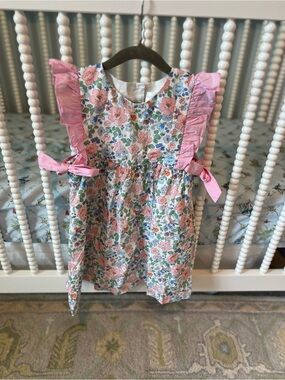 Girls' Pink Floral Ruffle Sleeve Dress
